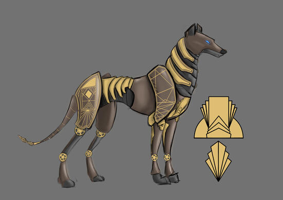 This concept art of Xerxes is designed and created in Adobe Photoshop. It is later then modelled in 3D. The style I was going for was a combination of Art Deco and Egyptian