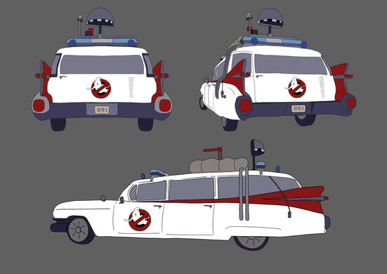 The Ectomobile from Ghostbusters was designed in the style of Adventure Time. Done in Photoshop.